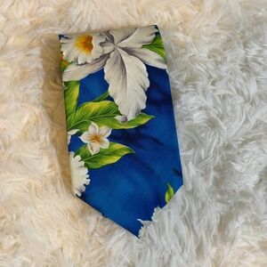 Pacific Legend Floral Necktie Mens 58" Blue Tropical Hawaiian Cotton Made in USA